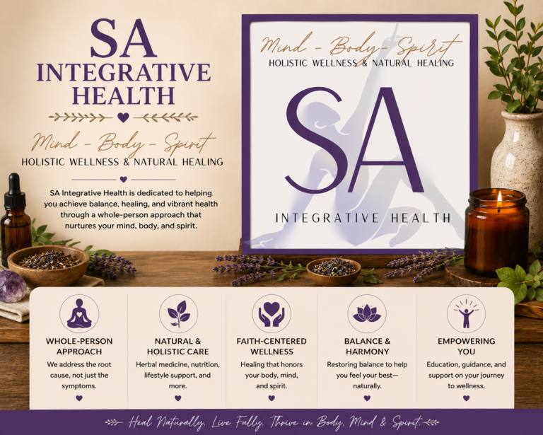 SA Integrative Health provides holistic wellness and natural healing services focused on supporting the mind, body, and spirit through a whole-person approach to health and wellness.